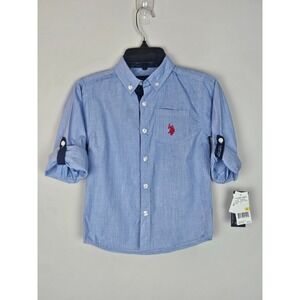 US Polo Assn Boys Blue Gingham Long Sleeve Button Down Shirt Size 6